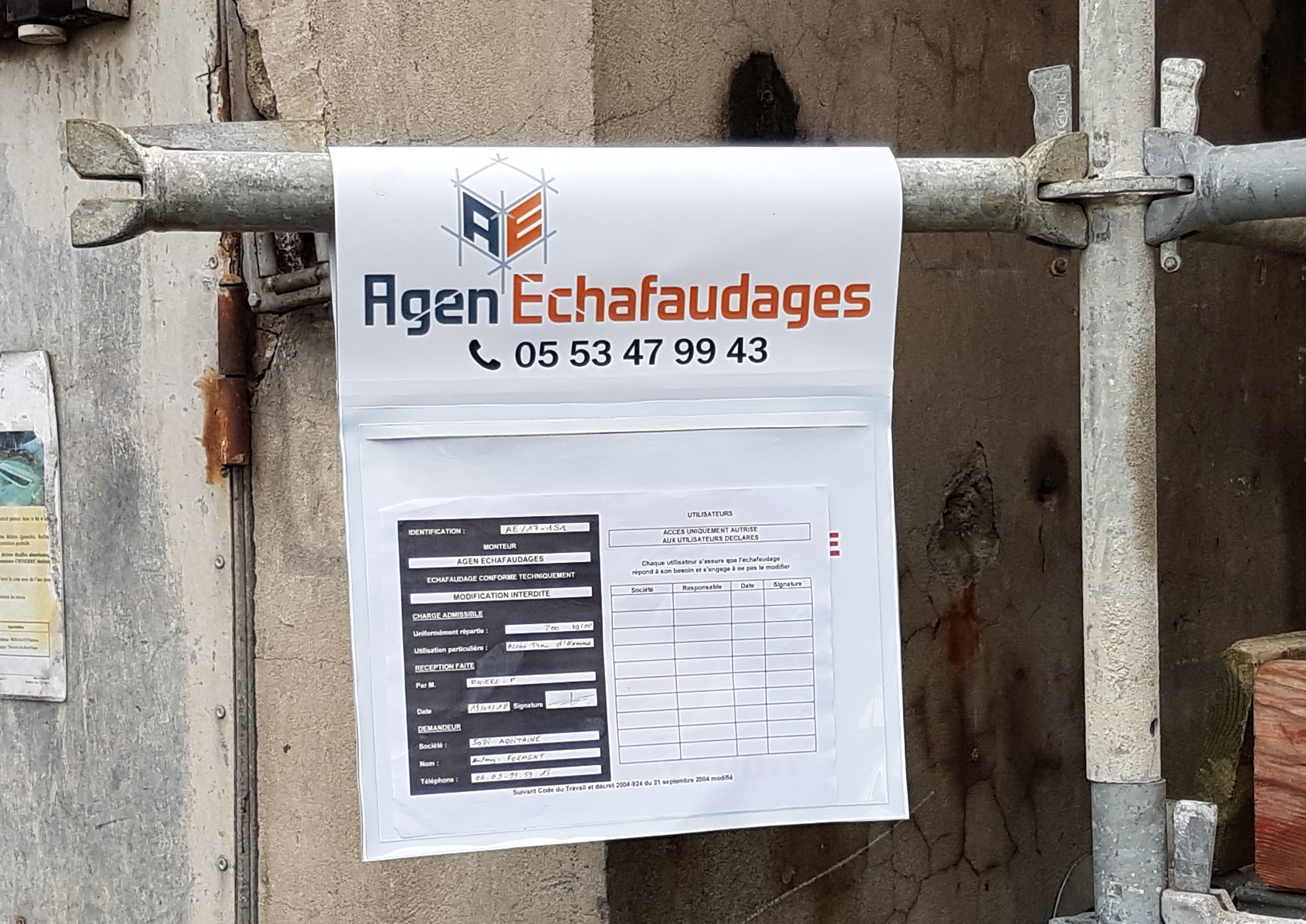 affichage après montage echafaudage